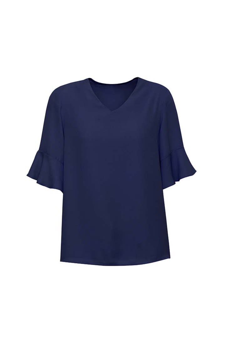 Womens Aria Fluted Sleeve Blouse - RB966LS Image Navy