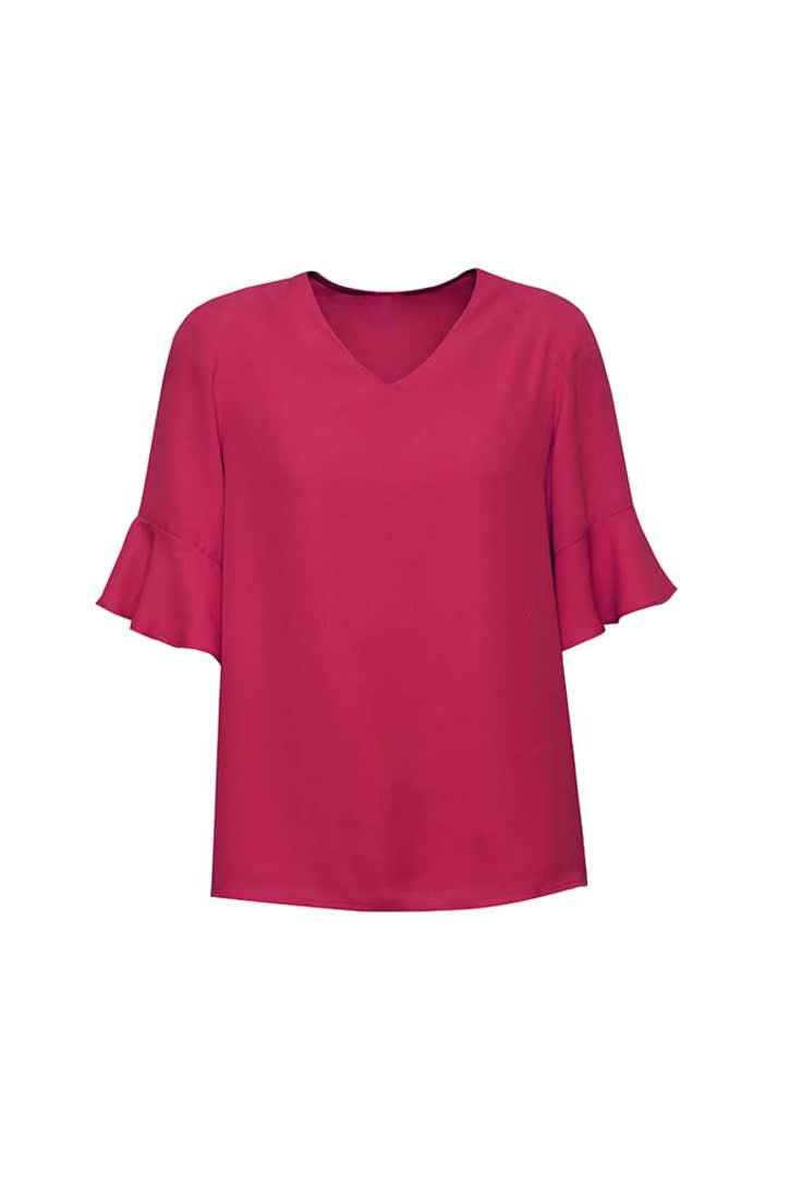 Womens Aria Fluted Sleeve Blouse - RB966LS Image Raspberry