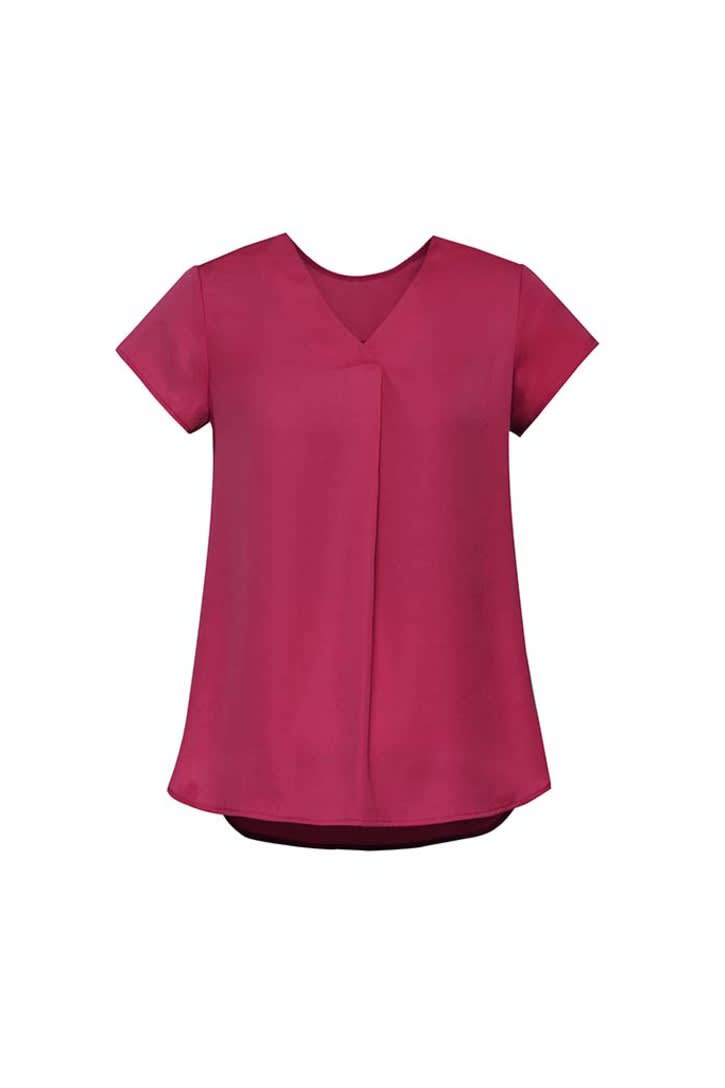 Womens Kayla V-Neck Pleat Blouse - RB967LS Image Raspberry
