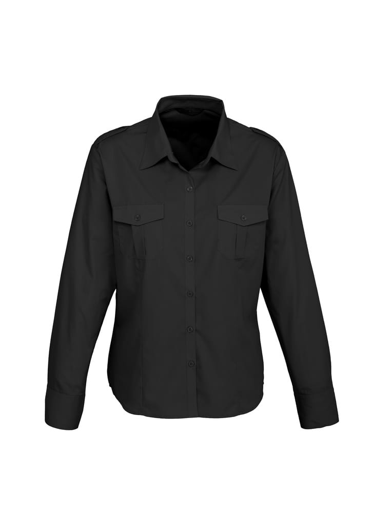 Ladies Epaulette Long Sleeve Shirt - S117LL Image Black