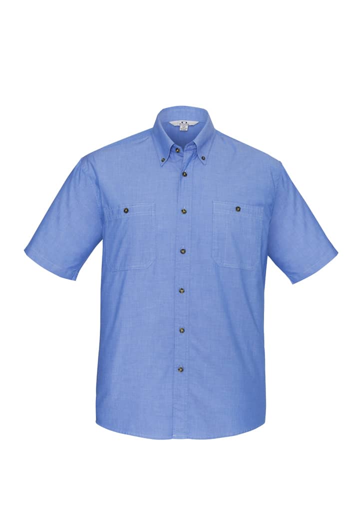 Mens Chambray Short Sleeve Shirt - SH113 Image Chambray Blue