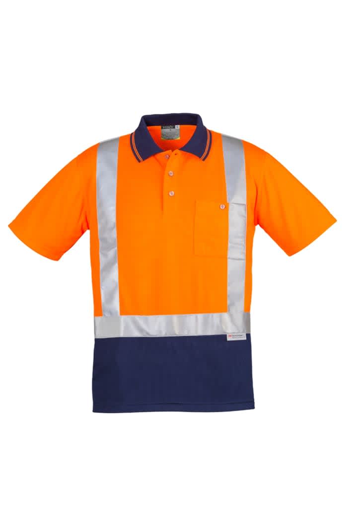 Mens Hi Vis Spliced Short Sleeve Polo - Shoulder Taped - ZH233 Image Orange/Navy
