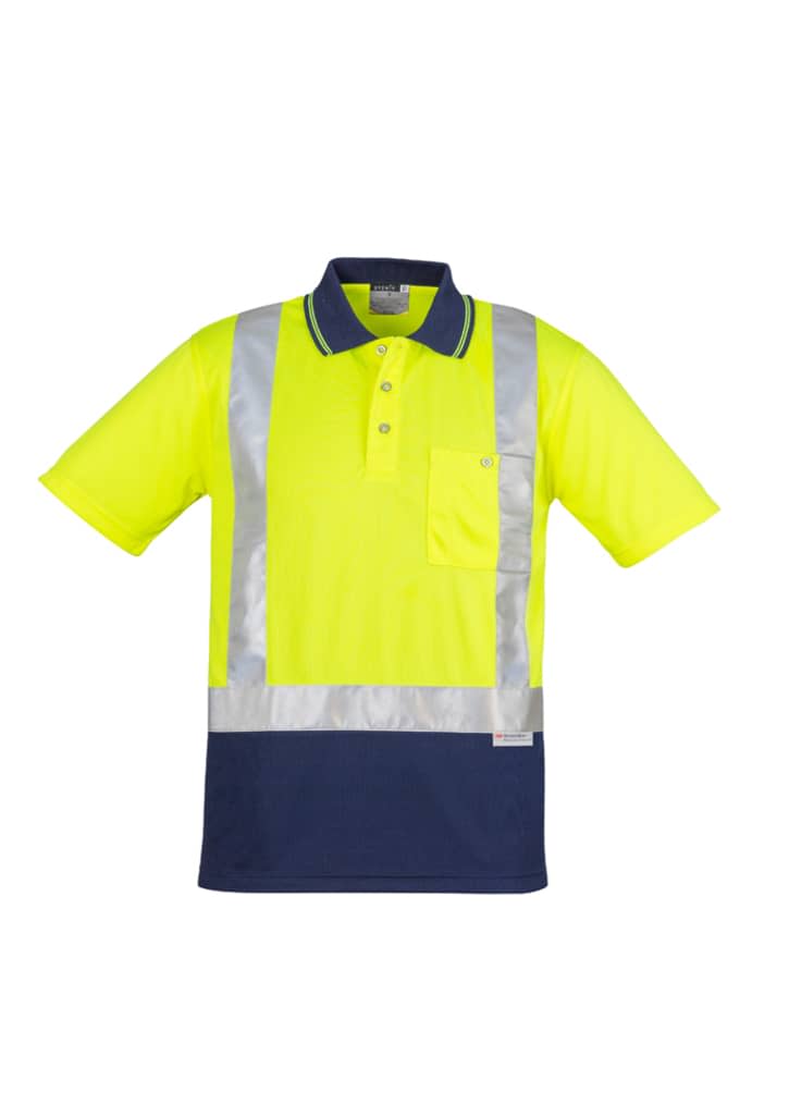 Mens Hi Vis Spliced Short Sleeve Polo - Shoulder Taped - ZH233 Image Yellow/Navy