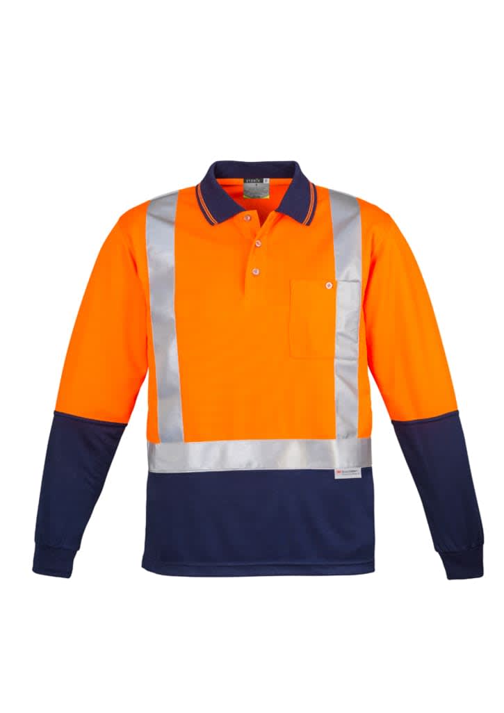 Mens Hi Vis Spliced Long Sleeve Polo - Shoulder Taped - ZH234 Image Orange/Navy