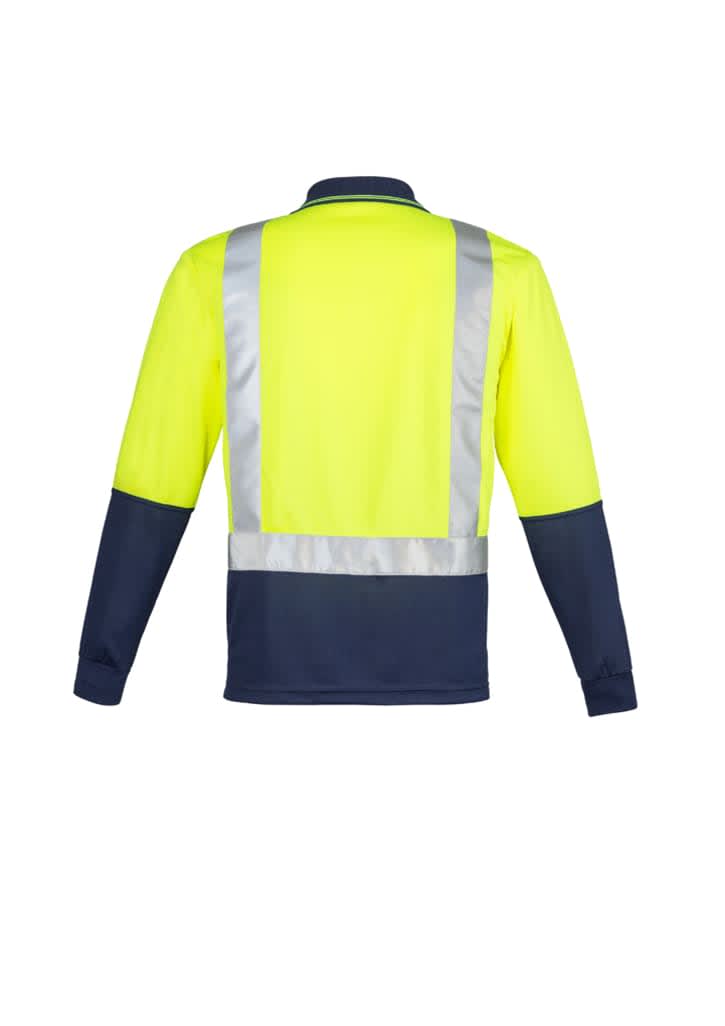 Mens Hi Vis Spliced Long Sleeve Polo - Shoulder Taped - ZH234 Image 