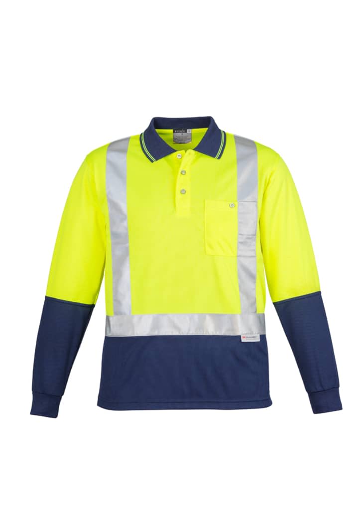 Mens Hi Vis Spliced Long Sleeve Polo - Shoulder Taped - ZH234 Image Yellow/Navy
