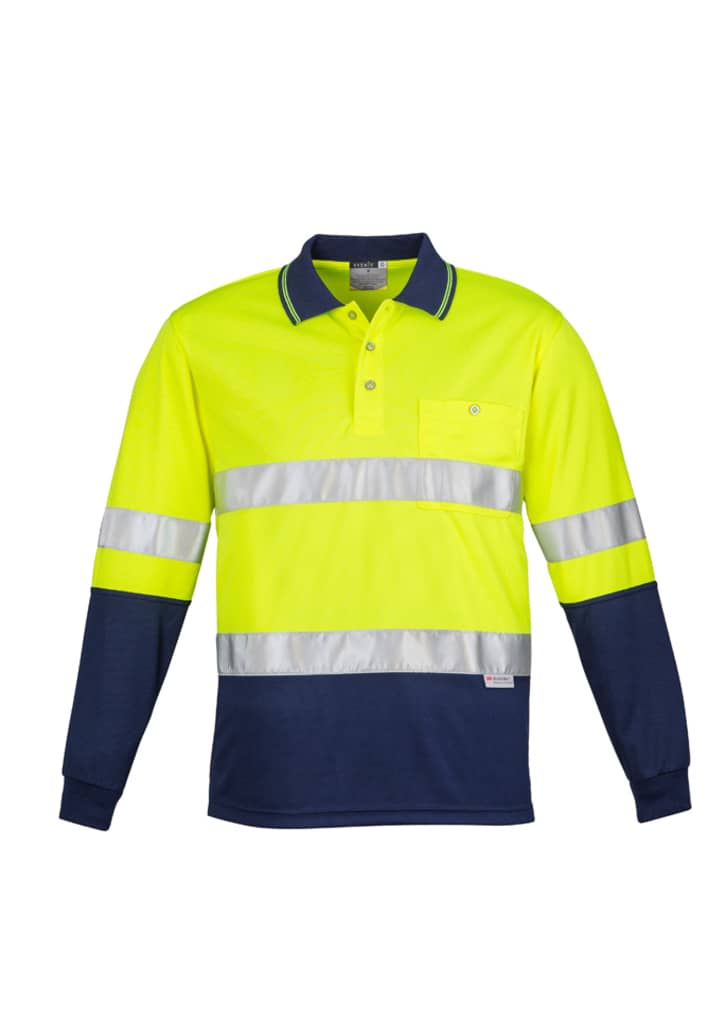 Mens Hi Vis Spliced Long Sleeve Polo - Hoop Taped - ZH235 Image Yellow/Navy