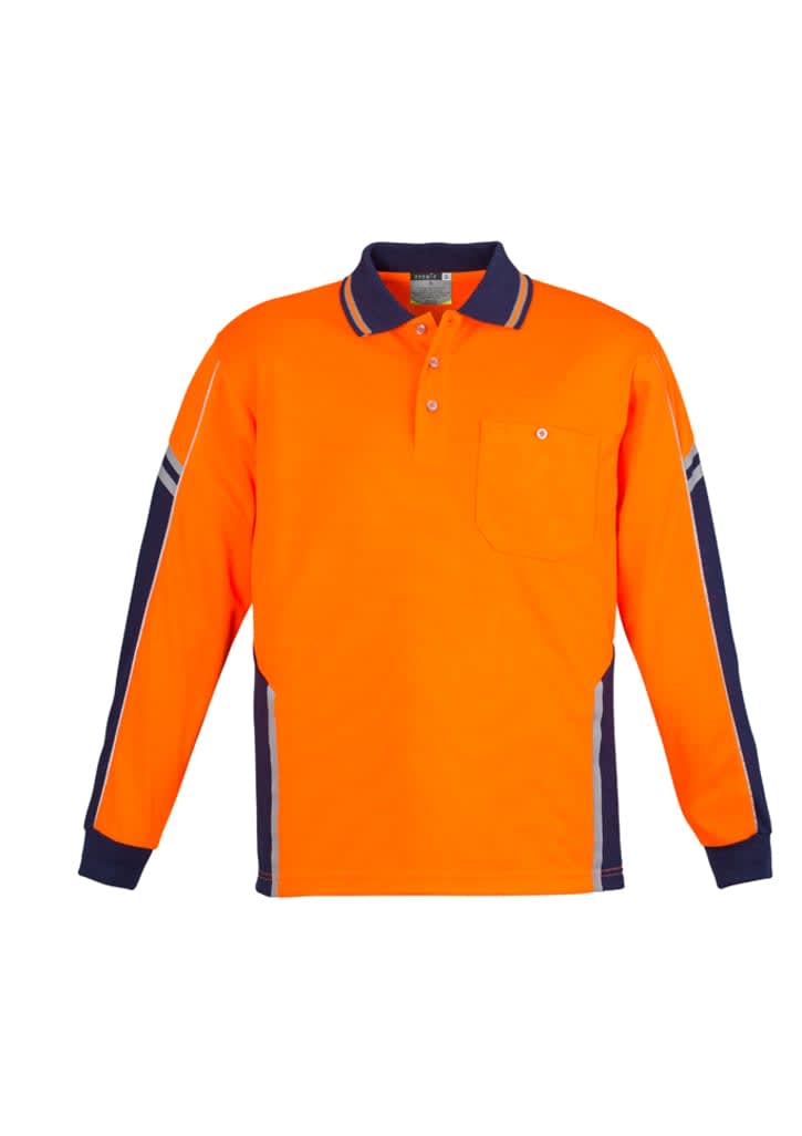 Mens Hi Vis Squad Long Sleeve Polo - ZH238 Image Orange/Navy