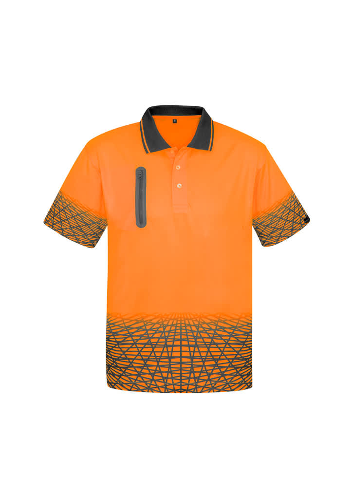 Mens Hi Vis Tracks Short Sleeve Polo - ZH300 Image Orange/Charcoal