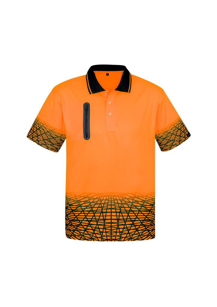 Mens Hi Vis Tracks Short Sleeve Polo - ZH300 Image Orange/Navy