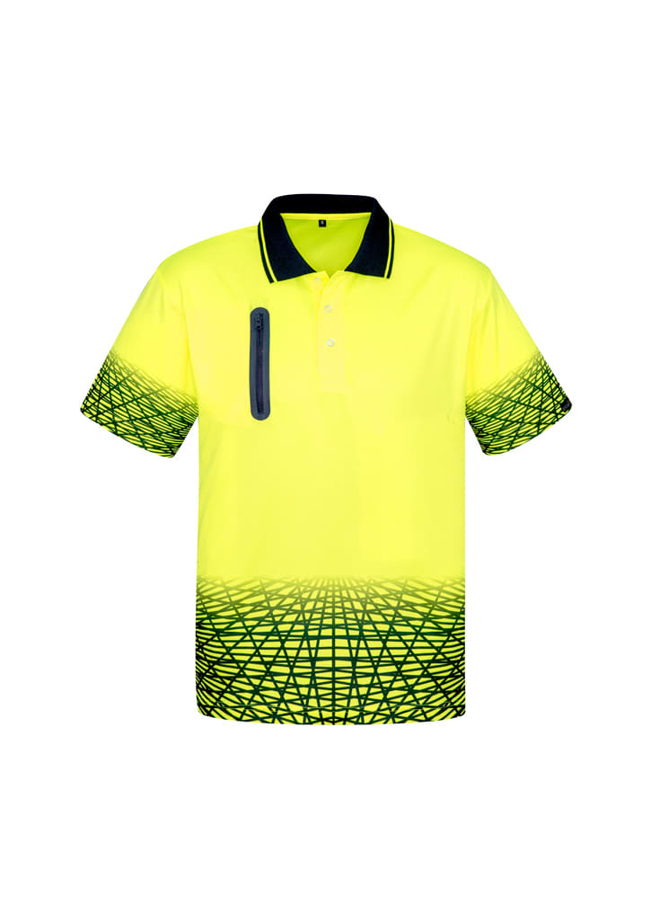 Mens Hi Vis Tracks Short Sleeve Polo - ZH300 Image Yellow/Navy