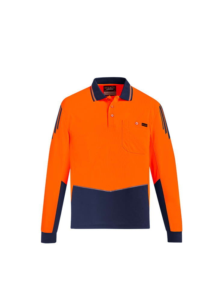 Mens Hi Vis Flux Long Sleeve Polo - ZH310 Image Orange/Navy