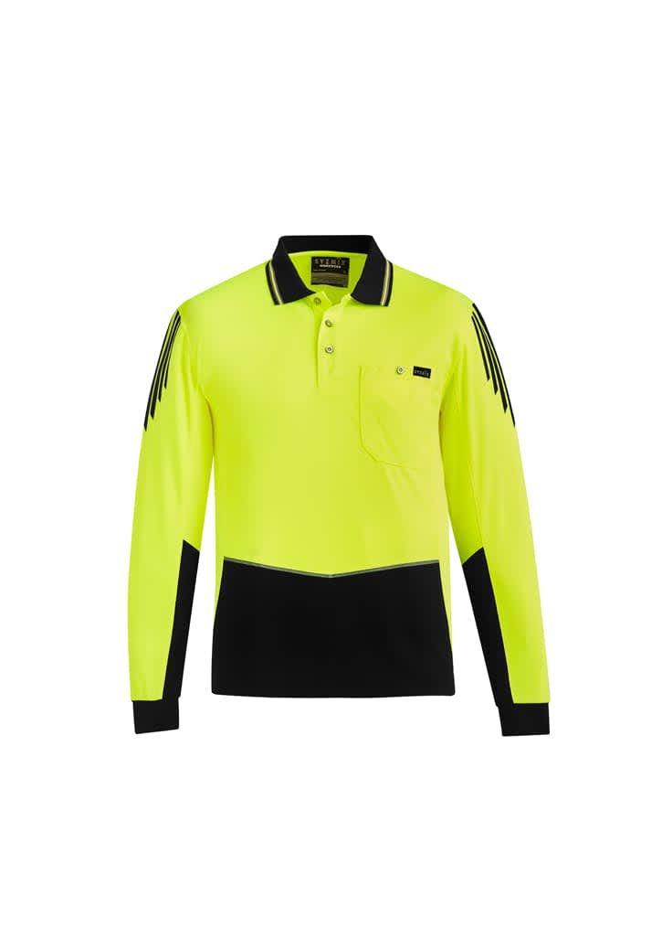 Mens Hi Vis Flux Long Sleeve Polo - ZH310 Image Yellow/Black