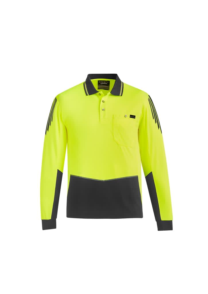 Mens Hi Vis Flux Long Sleeve Polo - ZH310 Image Yellow/Charcoal