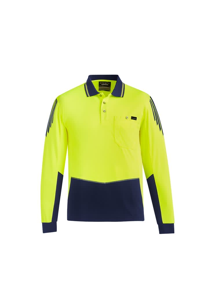 Mens Hi Vis Flux Long Sleeve Polo - ZH310 Image Yellow/Navy