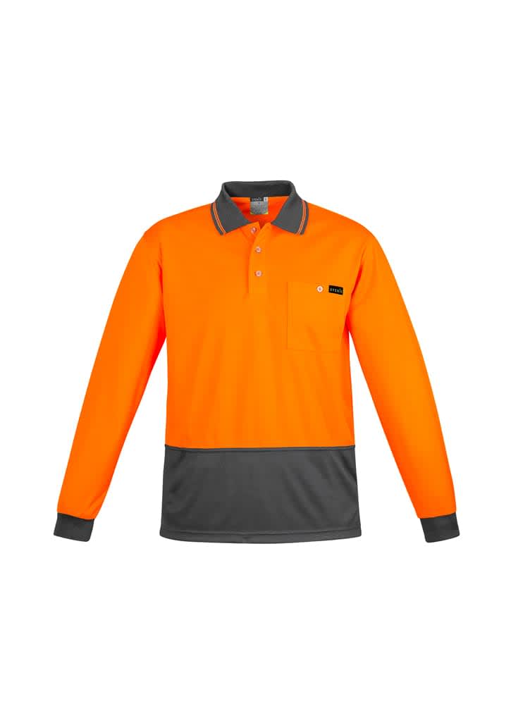 Mens Hi Vis Comfort Back Long Sleeve Polo - ZH410 Image Orange/Charcoal