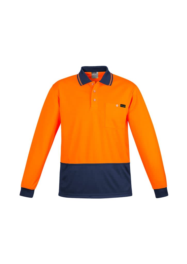Mens Hi Vis Comfort Back Long Sleeve Polo - ZH410 Image Orange/Navy