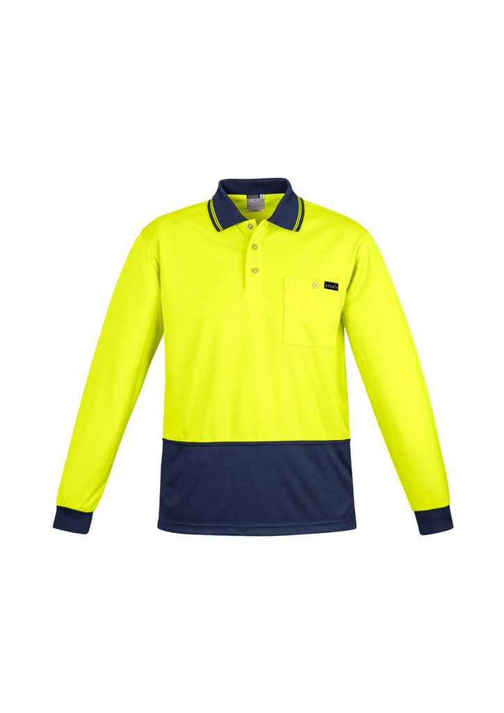 Mens Hi Vis Comfort Back Long Sleeve Polo - ZH410 Image Yellow/Navy