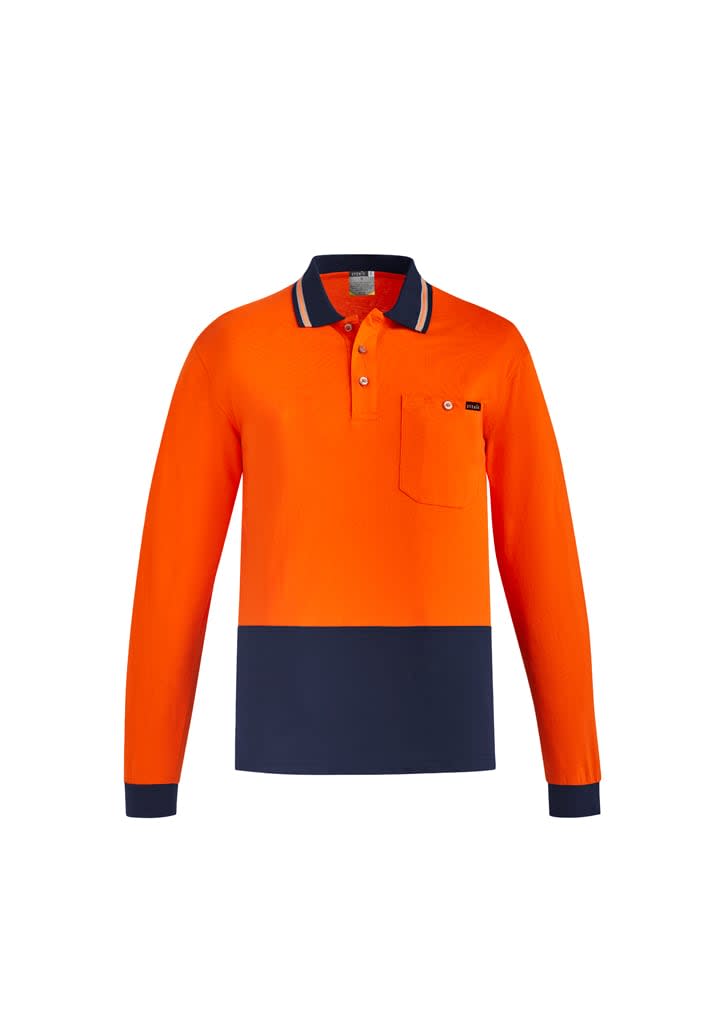 Mens Hi Vis Cotton Long Sleeve Polo - ZH430 Image Orange/Navy
