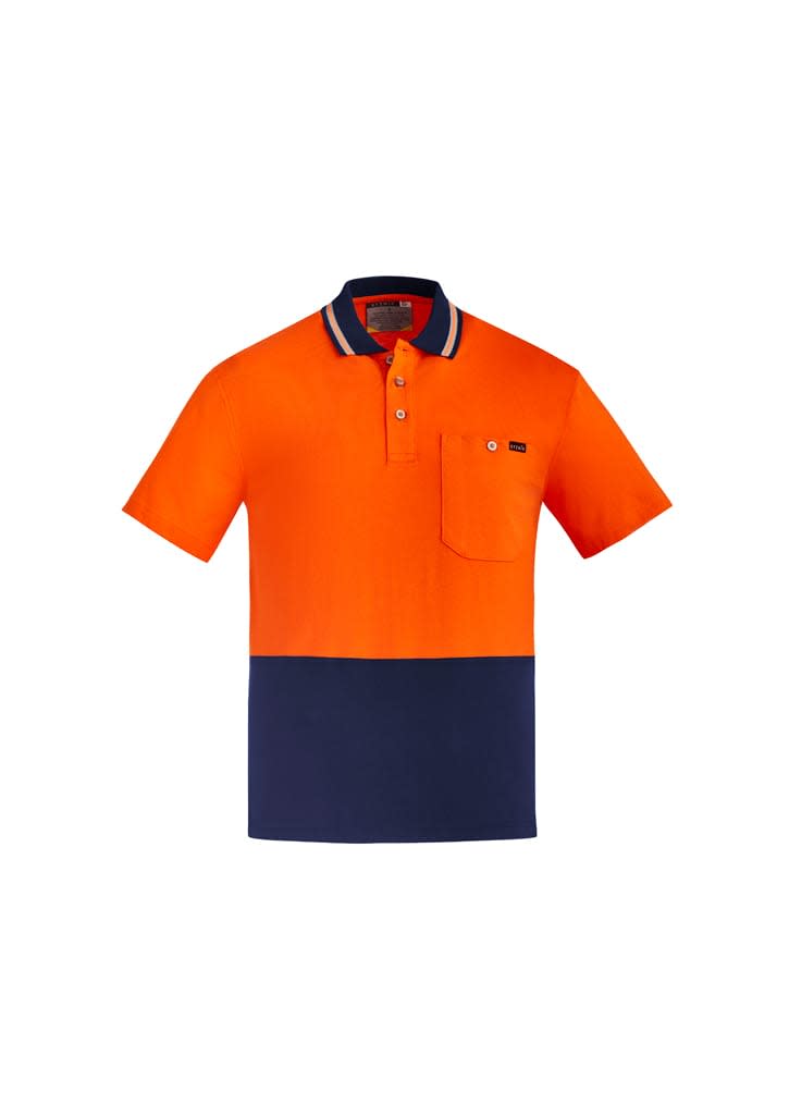 Mens Hi Vis Cotton Short Sleeve Polo - ZH435 Image Orange/Navy