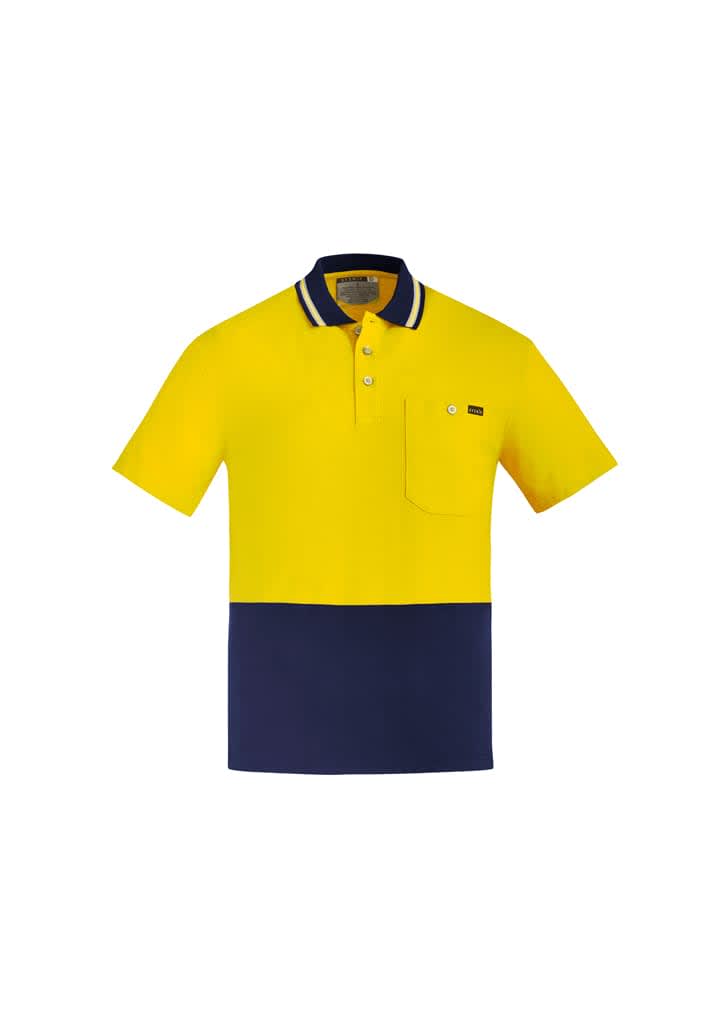 Mens Hi Vis Cotton Short Sleeve Polo - ZH435 Image Yellow/Navy