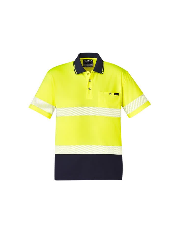 Unisex Hi Vis Segmented Tape Short Sleeve Polo - ZH535 Image Yellow/Navy