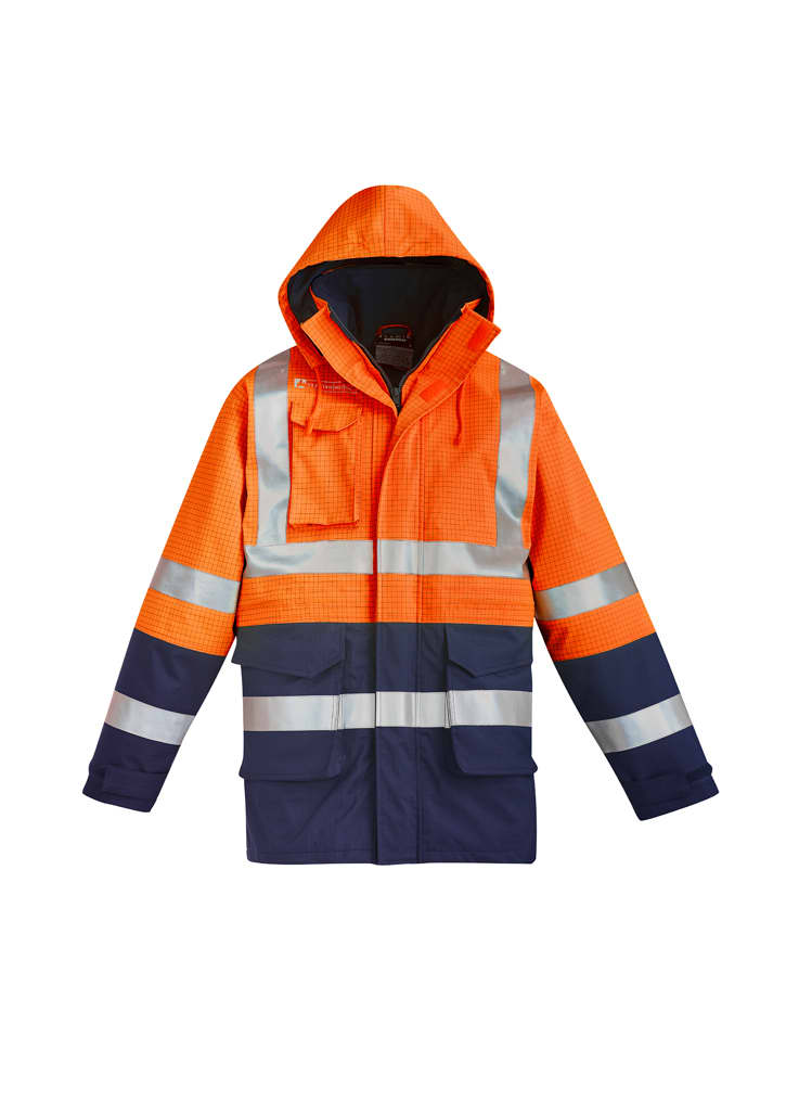 Mens Orange Flame Arc Rated Antistatic Waterproof Jacket - ZJ900 Image Orange/Navy