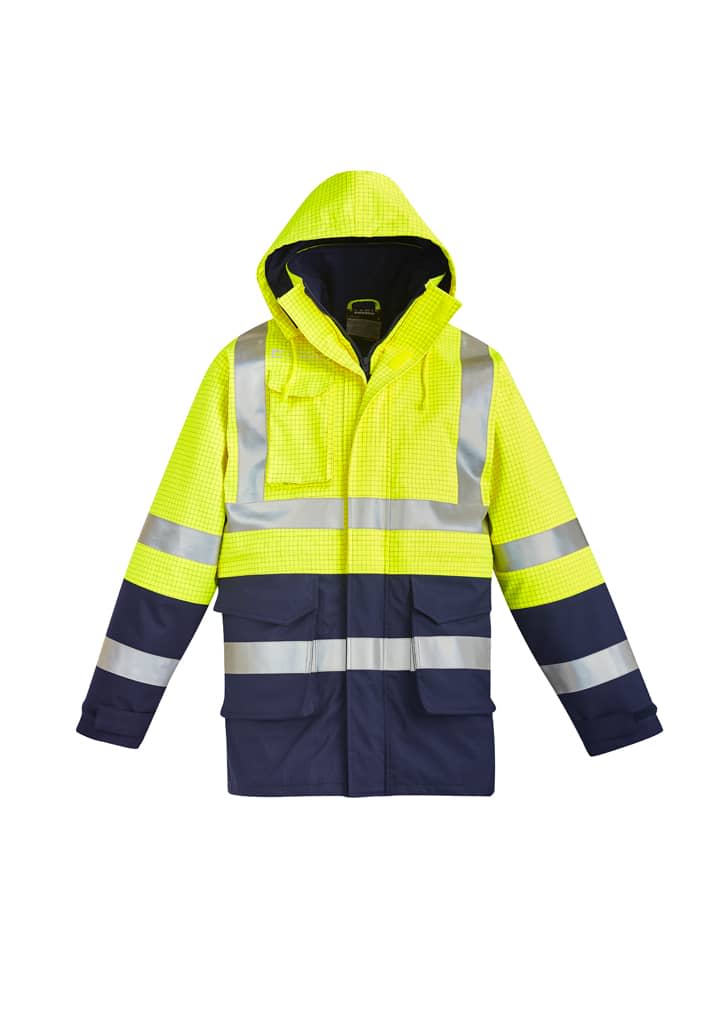 Mens Orange Flame Arc Rated Antistatic Waterproof Jacket - ZJ900 Image Yellow/Navy