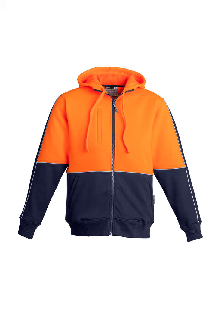 Mens Hi Vis Full Zip Hoodie - ZT464 Image Orange/Navy