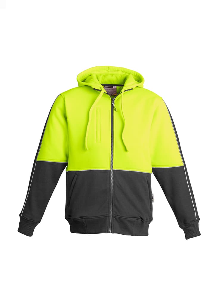 Mens Hi Vis Full Zip Hoodie - ZT464 Image Yellow/Charcoal