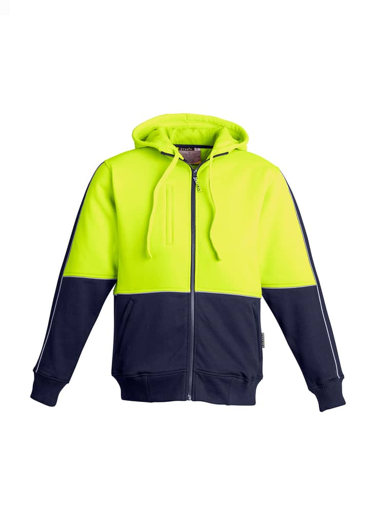 Mens Hi Vis Full Zip Hoodie - ZT464 Image Yellow/Navy