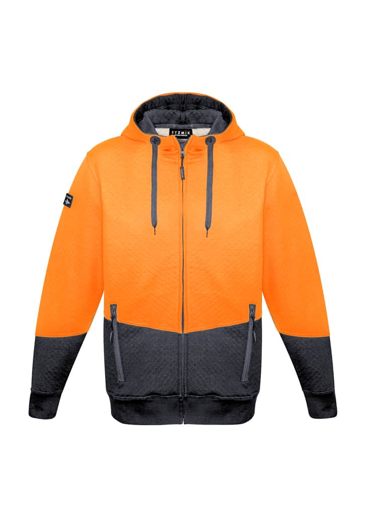 Unisex Hi Vis Textured Jacquard Full Zip Hoodie - ZT478 Image Orange/Charcoal