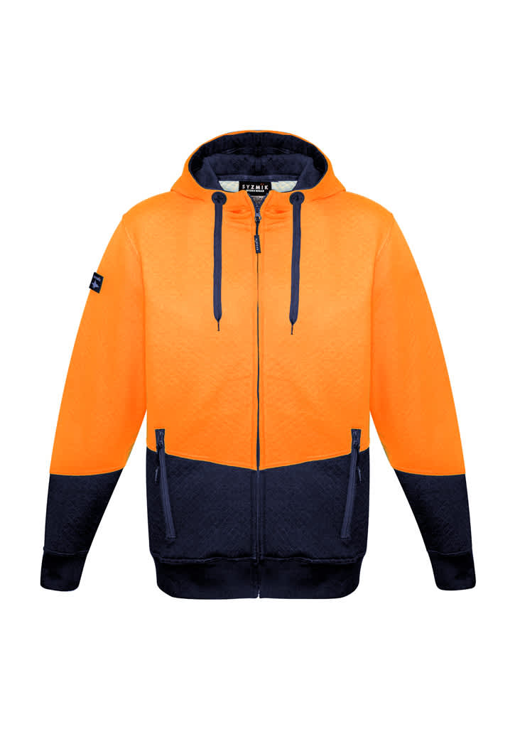 Unisex Hi Vis Textured Jacquard Full Zip Hoodie - ZT478 Image Orange/Navy