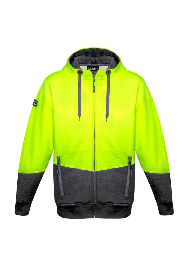 Unisex Hi Vis Textured Jacquard Full Zip Hoodie - ZT478 Image Yellow/Charcoal