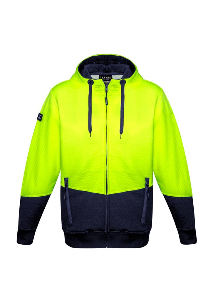 Unisex Hi Vis Textured Jacquard Full Zip Hoodie - ZT478 Image Yellow/Navy