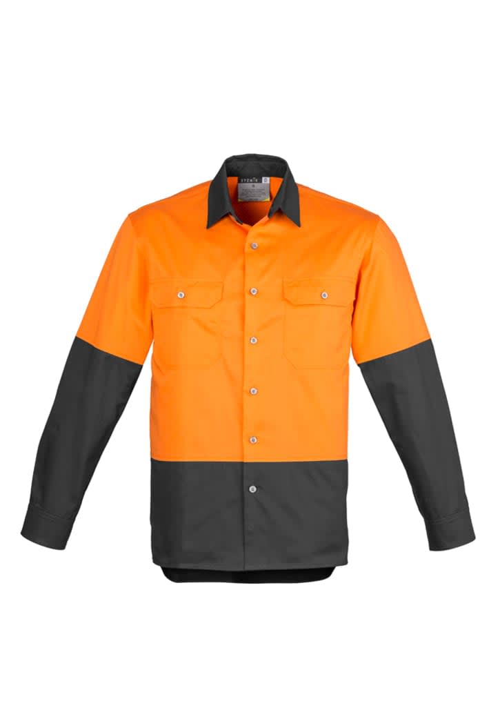 Mens Industrial Long Sleeve Shirt - ZW122 Image Orange/Charcoal