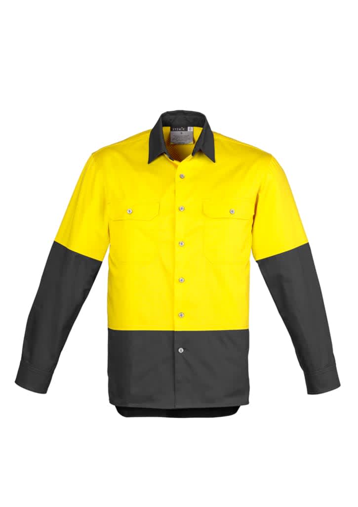 Mens Industrial Long Sleeve Shirt - ZW122 Image Yellow/Charcoal