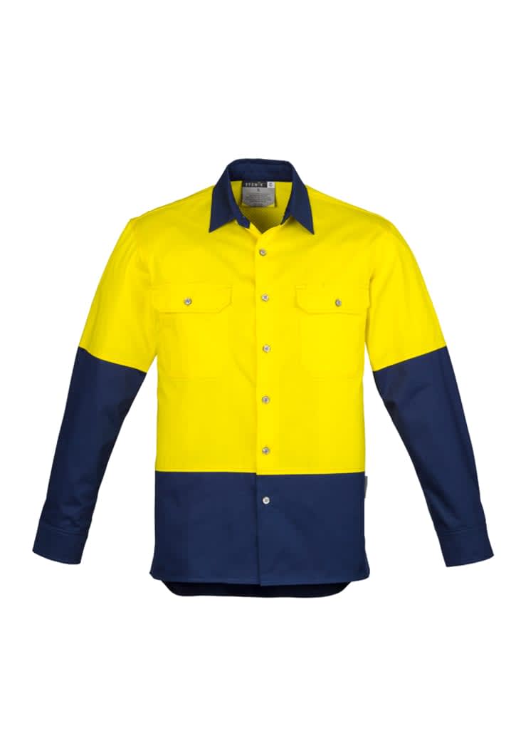Mens Industrial Long Sleeve Shirt - ZW122 Image Yellow/Navy