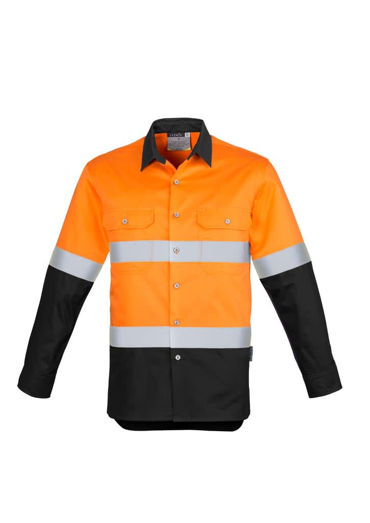 Mens Industrial Long Sleeve Shirt - Hoop Taped - ZW123 Image Orange/Black