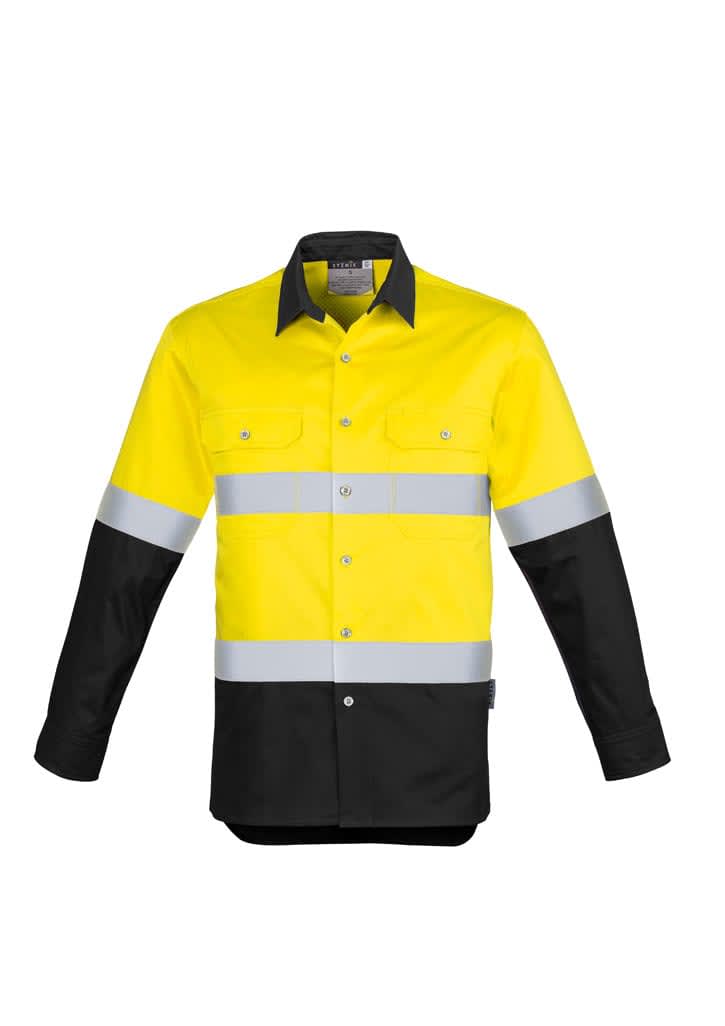 Mens Industrial Long Sleeve Shirt - Hoop Taped - ZW123 Image Yellow/Black