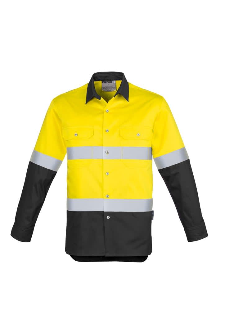 Mens Industrial Long Sleeve Shirt - Hoop Taped - ZW123 Image Yellow/Charcoal