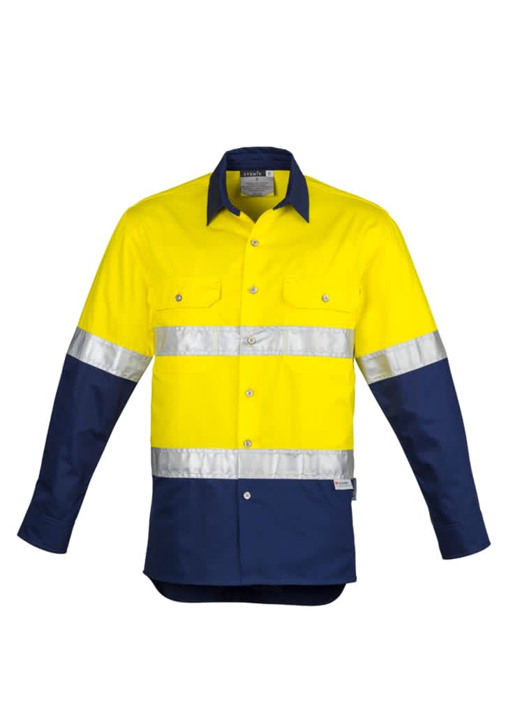 Mens Industrial Long Sleeve Shirt - Hoop Taped - ZW123 Image Yellow/Navy