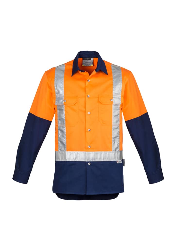 Mens Industrial Long Sleeve Shirt - Shoulder Taped - ZW124 Image Orange/Navy