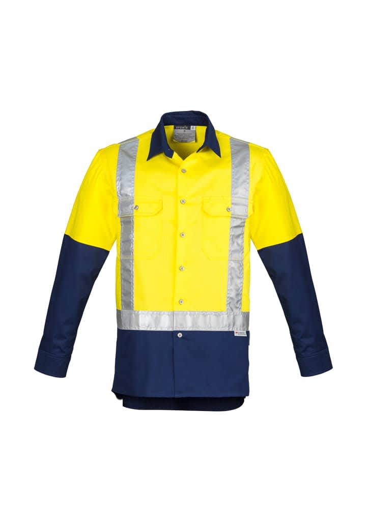 Mens Industrial Long Sleeve Shirt - Shoulder Taped - ZW124 Image Yellow/Navy