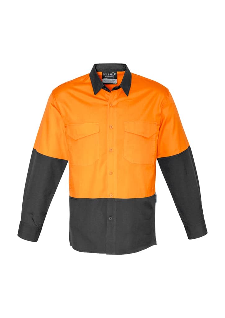 Mens Rugged Cooling Hi Vis Long Sleeve Shirt - ZW128 Image Orange/Charcoal