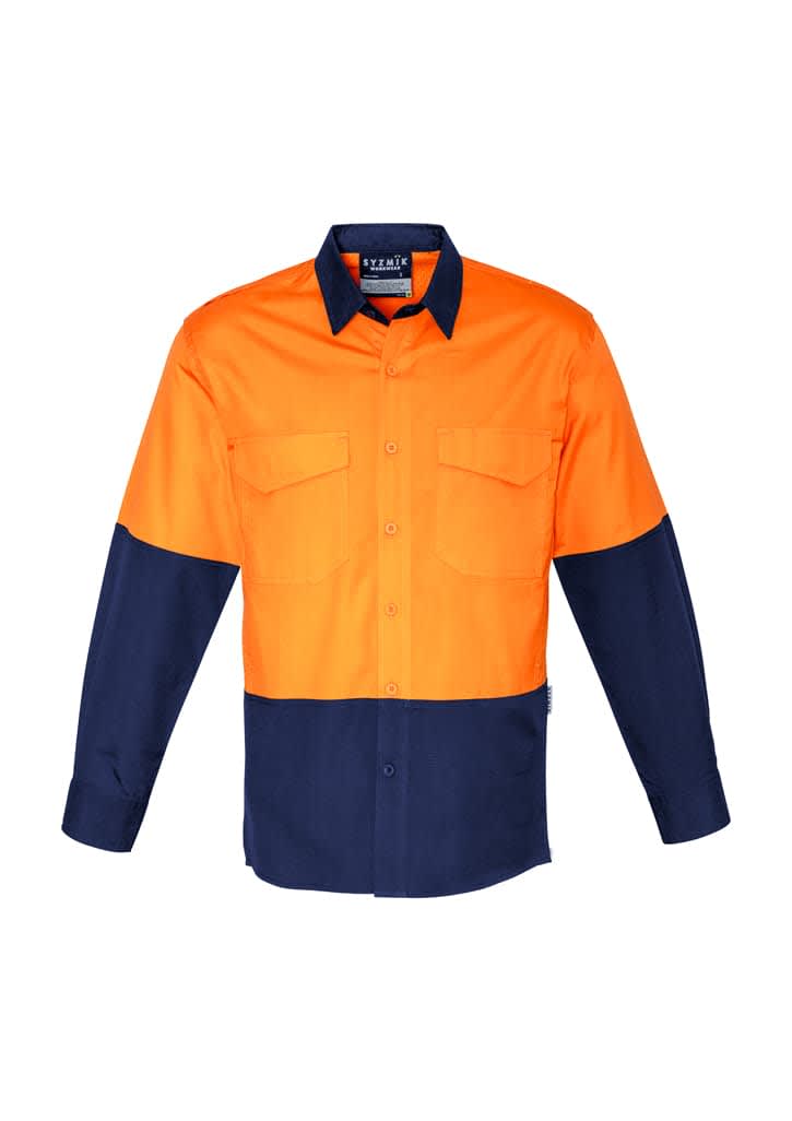 Mens Rugged Cooling Hi Vis Long Sleeve Shirt - ZW128 Image Orange/Navy