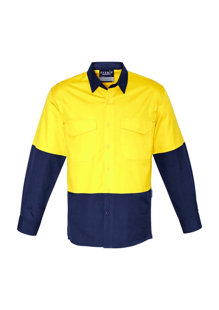 Mens Rugged Cooling Hi Vis Long Sleeve Shirt - ZW128 Image Yellow/Navy