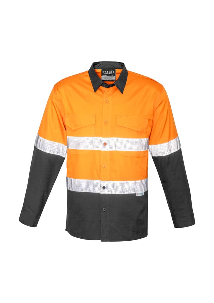 Mens Rugged Cooling HI Vis Taped Long Sleeve Shirt - ZW129 Image Orange/Charcoal