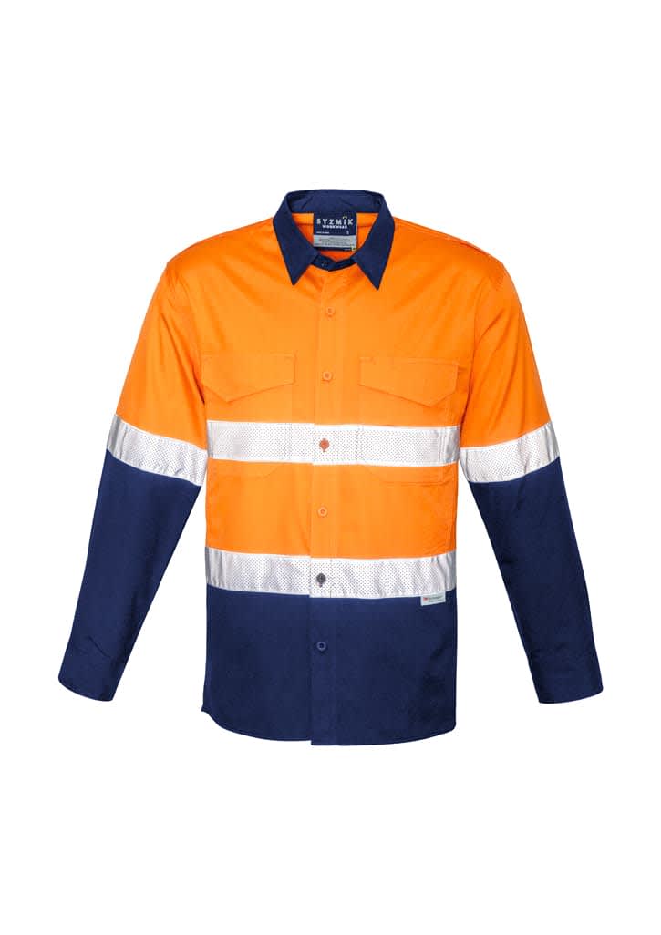 Mens Rugged Cooling HI Vis Taped Long Sleeve Shirt - ZW129 Image Orange/Navy