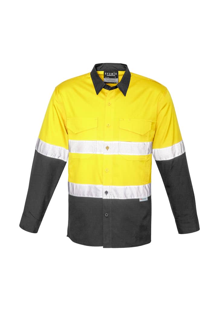 Mens Rugged Cooling HI Vis Taped Long Sleeve Shirt - ZW129 Image Yellow/Charcoal